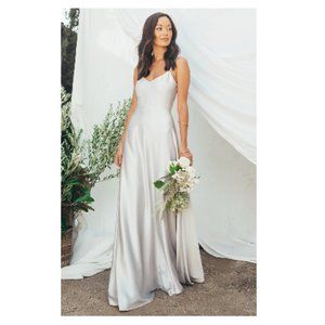 Show Me Your Mumu Faith Maxi Dress Silver Satin